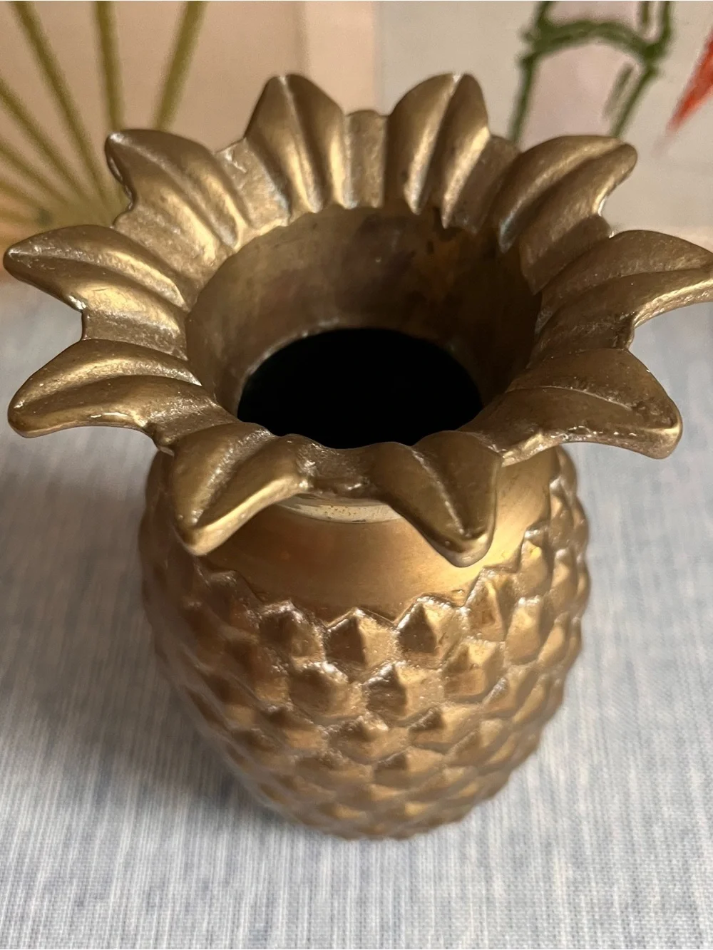 Vintage mid century solid brass pineapple vase
